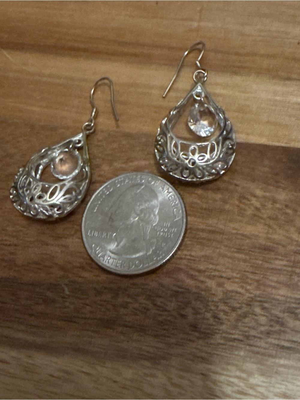 Source Unknown Silver-925 Teardrop Earrings with Clear Stones